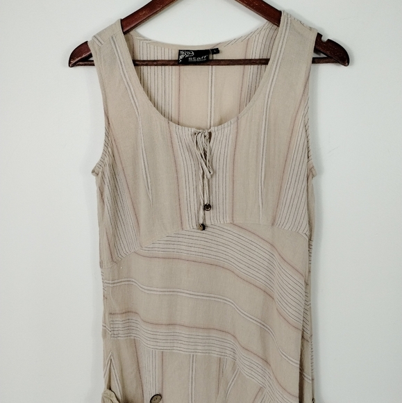 Nu by Staff Woman Boho Dress Size Large Beige Rustic Cabin Farm Peasant Boho - Picture 2 of 8